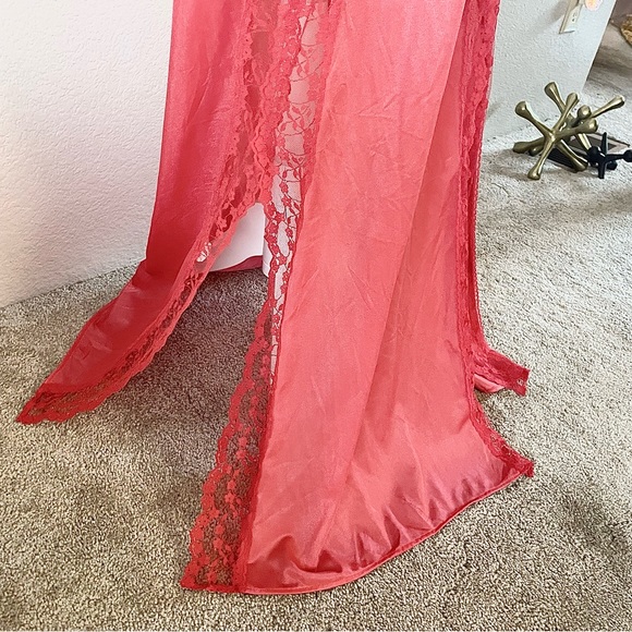 Watermelon Red Sexy Lace Vintage Maxi Nightgown Slip Dress Chemise Lingerie - Picture 5 of 6